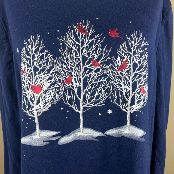 Holiday Time Long Sleeve Tee Top Plus Size 2X (18W/20W) Nave Blue Red Cardinals - Picture 2 of 7